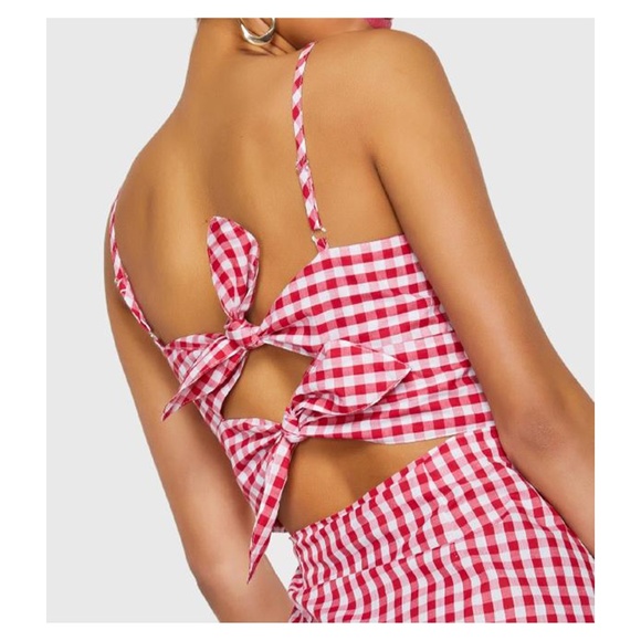 Red Gingham Knotted Back Cami Dress - Picture 3 of 4